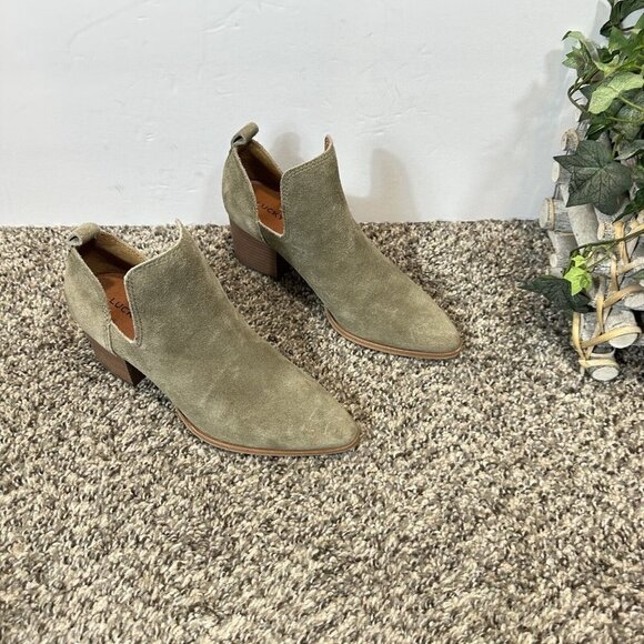 Lucky Brand Jorry Women's Ankle Boots Size 5.5 M Green Suede Leather Block Heel - Picture 9 of 11